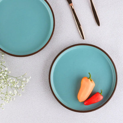 Black Carrot's Stoneware Premium Brown & Blue Quarter Plates Set of 6 BlackCarrot