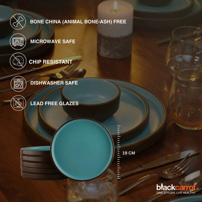 Black Carrot's Stoneware Premium Brown & Blue Quarter Plates Set of 6 BlackCarrot