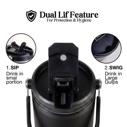 BlackCarrot DualSip Black 1.2 Litres Insulated Stainless Steel Tumbler 304 Grade, Handle & Straw
