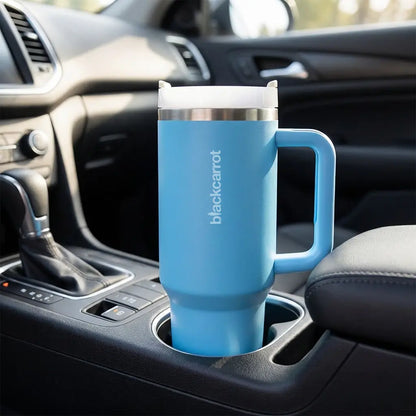 BlackCarrot Blue 1.2 Litre Insulated 304 Grade Stainless Steel Tumbler with Handle & Straw BlackCarrot