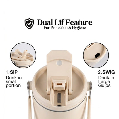 BlackCarrot DualSip Cream 1.2 Litres Insulated Stainless Steel Tumbler 304 Grade, Handle & Straw