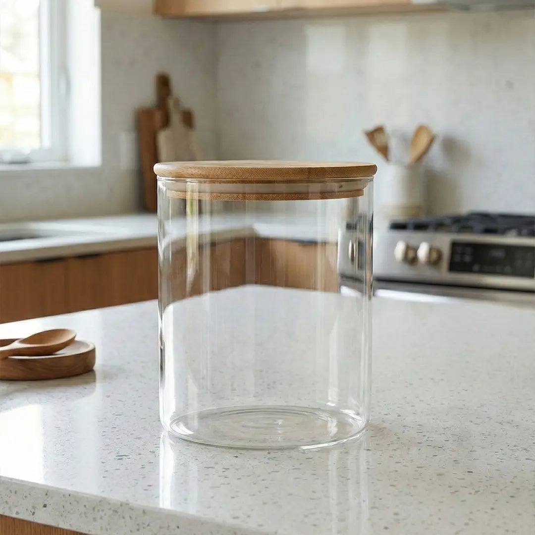 BlackCarrot-clear-glass-jar-with-blackcarrot-wooden-lid-on-blackcarrot-kitchen-counter-for-blackcarrot-stylish-storage