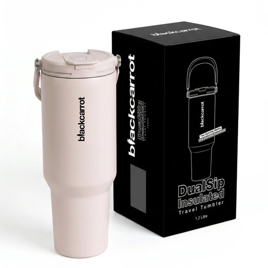 BlackCarrot Light Pink 1.2 Litre Insulated Stainless Steel Tumbler 304 Grade, Handle & Straw