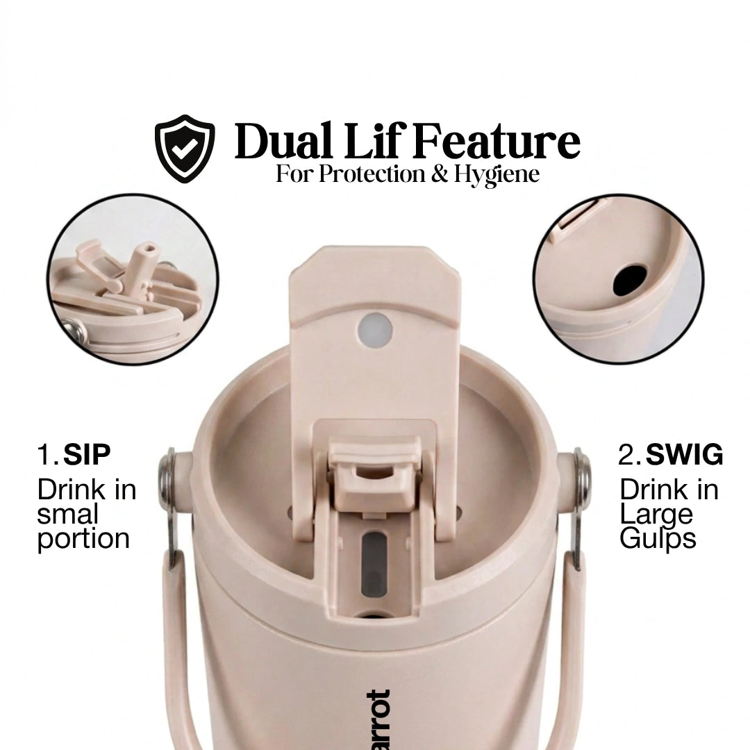 BlackCarrot Light Pink 1.2 Litre Insulated Stainless Steel Tumbler 304 Grade, Handle & Straw