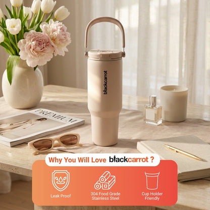 BlackCarrot Light Pink 1.2 Litre Insulated Stainless Steel Tumbler 304 Grade, Handle & Straw