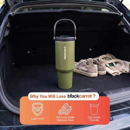 BlackCarrot DualSip Olive Green 1.2 Litres Insulated Stainless Steel Tumbler 304 Grade, Handle & Straw (Copy)