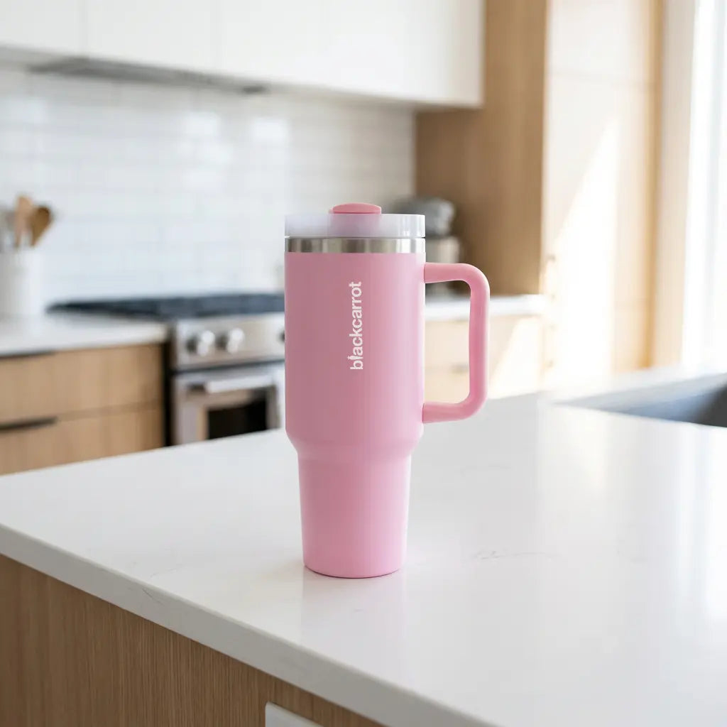 BlackCarrot Pink 1.2 Litre Insulated Stainless Steel Tumbler | 304 Grade, Handle & Straw BlackCarrot