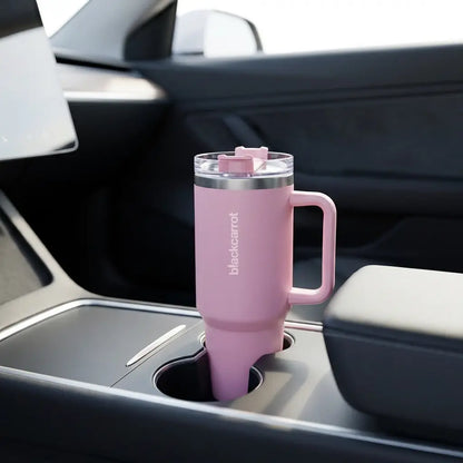 BlackCarrot Pink 1.2 Litre Insulated Stainless Steel Tumbler | 304 Grade, Handle & Straw BlackCarrot