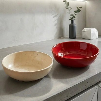BlackCarrot Premium Red & White Ceramic Snack Bowl Set of 2 BlackCarrot