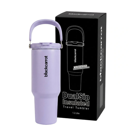 BlackCarrot DualSip Purple 1.2 Litres Insulated Stainless Steel Tumbler 304 Grade, Handle & Straw