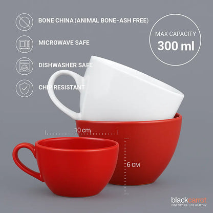 BlackCarrot's Premium Porcelain Red & White Coffee Mug Set of 2
