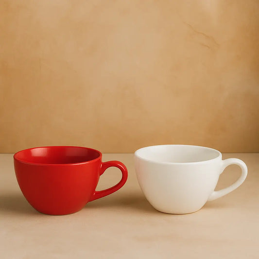 BlackCarrot's Premium Porcelain Red & White Coffee Mug Set of 2