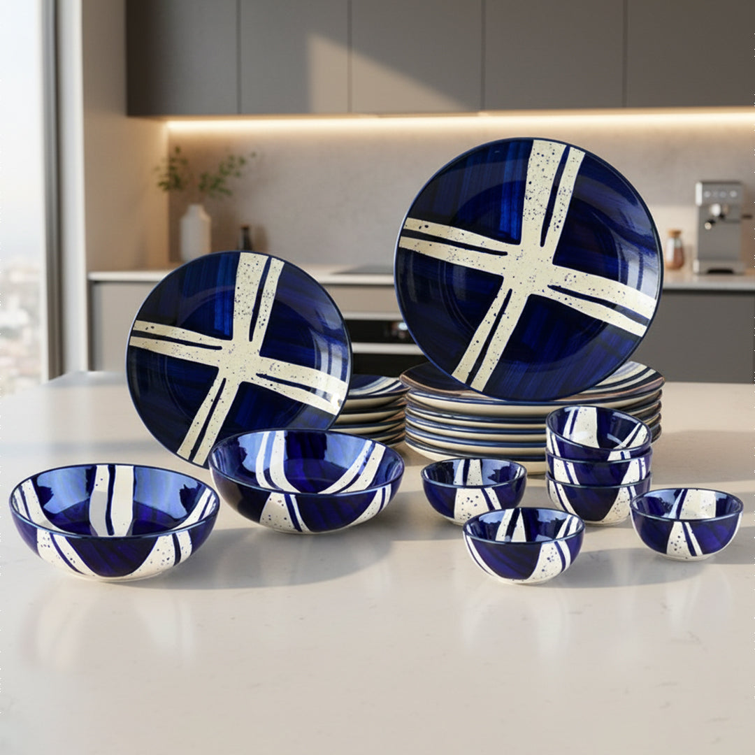 BlackCarrot Blue Splash Ceramic Dinner Set 20 Piece Premium Stoneware BlackCarrot
