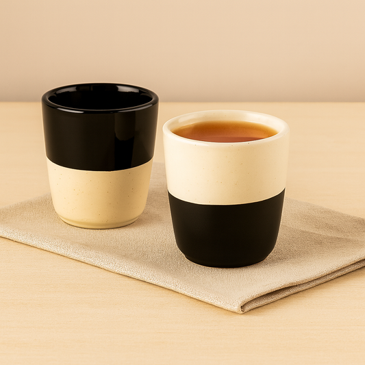 Ceramic Black and White Cup (Kulhad) Set of 6 | Glossy Finish BlackCarrot