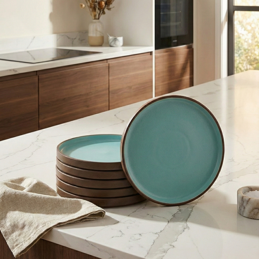 Black Carrot's Stoneware Premium Brown & Blue Quarter Plates (Set of 6) BlackCarrot