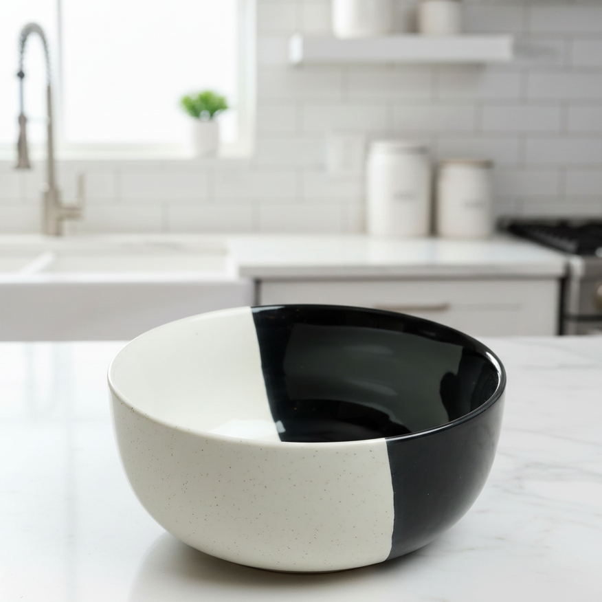 BlackCarrot Premium Stoneware Fifty Fifty Serving Bowl – Elegant Dual-Tone Design BlackCarrot