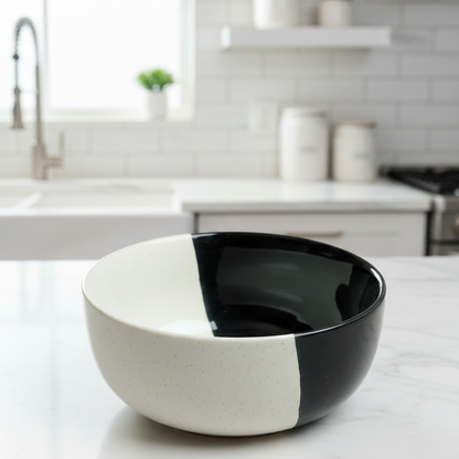 BlackCarrot Premium Stoneware Fifty Fifty Serving Bowl – Elegant Dual-Tone Design BlackCarrot