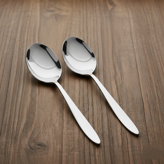 Stainless Steel Silver Finish Serving Spoon Set of 2 | 304 Food Grade BlackCarrot
