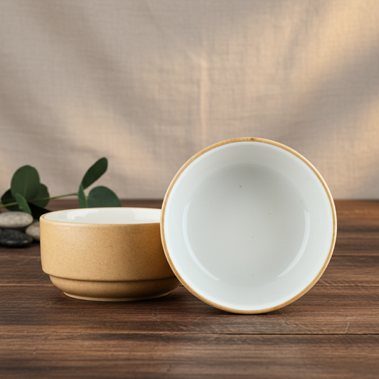 Premium Beige & White Ceramic Snack Bowl Set of 2 BlackCarrot