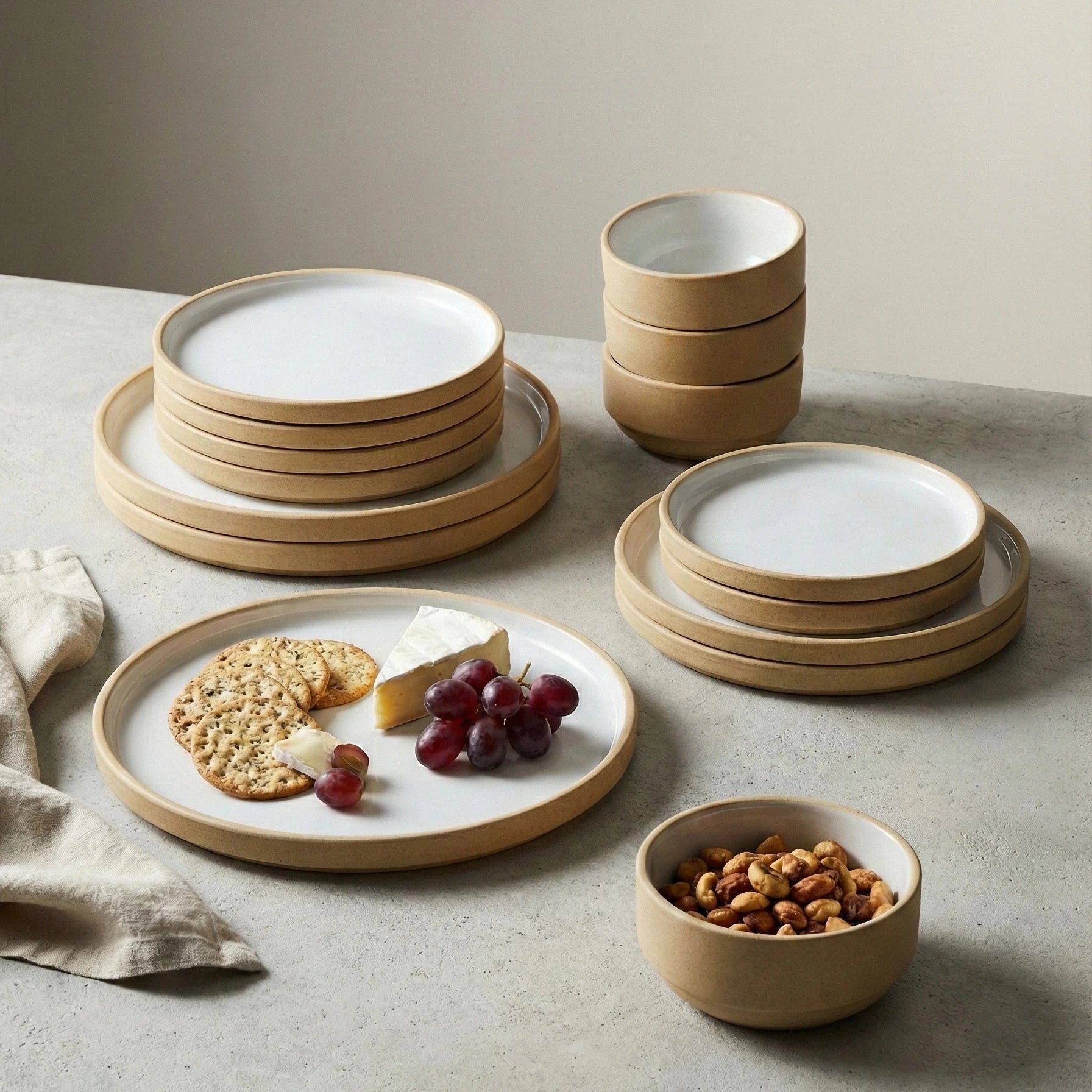 20 Piece Ceramic Dinner Set | Premium Beige & White Stoneware BlackCarrot