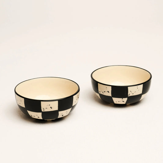 Premium Stoneware Black Check Small Bowls Set Of 2 BlackCarrot