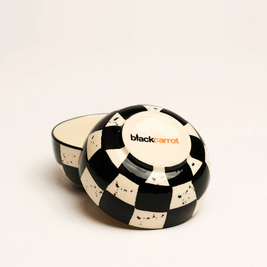 Premium Stoneware Black Check Small Bowls Set Of 2 BlackCarrot