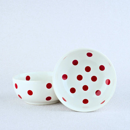 Premium White Polka Ceramic Snack Bowl Set of 2 BlackCarrot