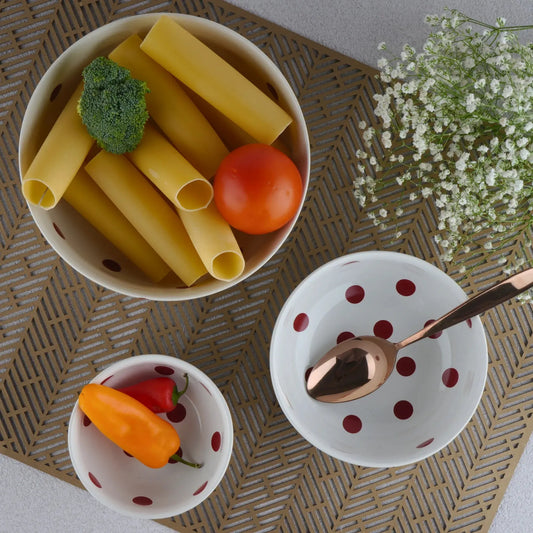 Premium White Polka Ceramic Snack Bowl Set of 2 BlackCarrot