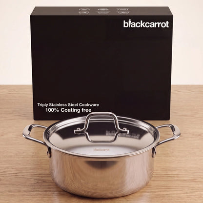 BlackCarrot PureCook Triply Stainless Steel Casserole (3 L) - Premium Cookware