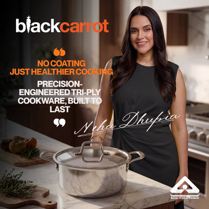 BlackCarrot PureCook Triply Stainless Steel Casserole (3 L) - Premium Cookware