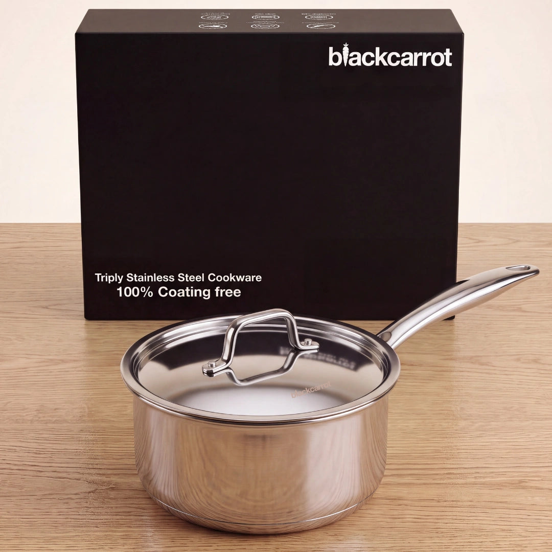 BlackCarrot PureCook TriPly Sauce Pan (1.5 L) with Stainless Steel Lid for Everyday Cooking