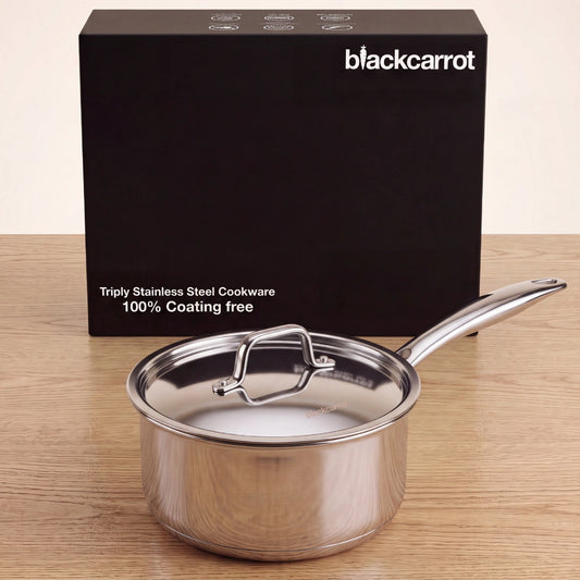 BlackCarrot TriPly Sauce Pan (1.5 L) with Stainless Steel Lid for Everyday Cooking