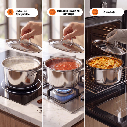 BlackCarrot PureCook TriPly Sauce Pan (1.5 L) with Stainless Steel Lid for Everyday Cooking