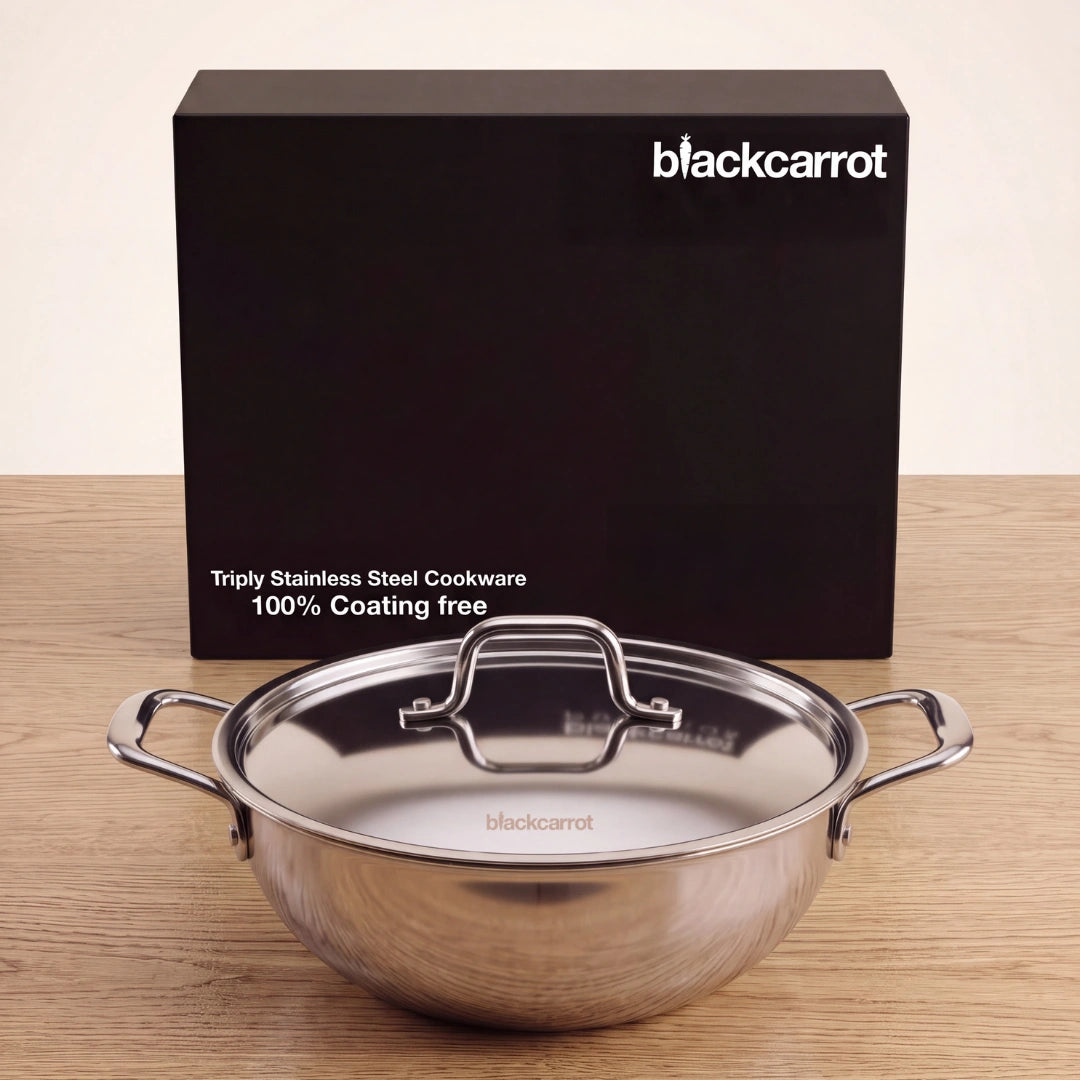 BlackCarrot PureCook TriPly Stainless Steel (3 L) Kadhai with Stainless Steel Lid
