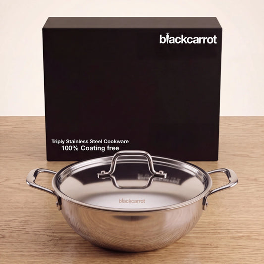 BlackCarrot TriPly Stainless Steel (3 L) Kadhai with Stainless Steel Lid