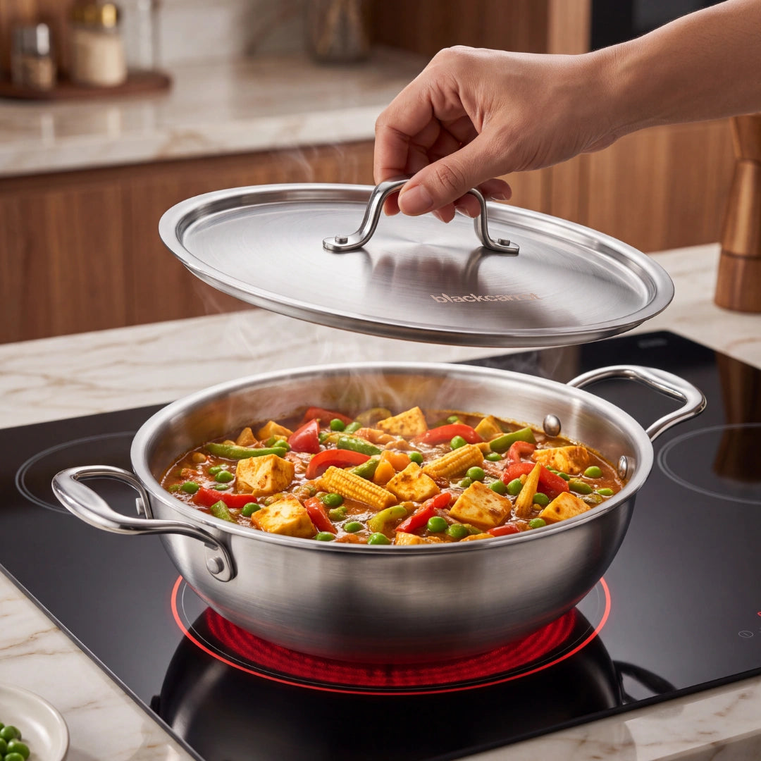 BlackCarrot PureCook TriPly Stainless Steel (3 L) Kadhai with Stainless Steel Lid