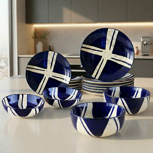 Black Carrot 16 Piece Blue and White Ceramic Dinner Set BlackCarrot