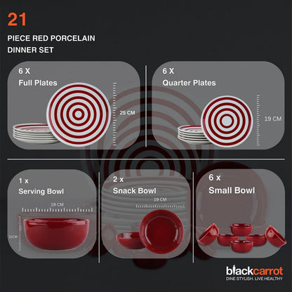 21 Piece Ceramic Dinner Set | Premium Red Stoneware BlackCarrot