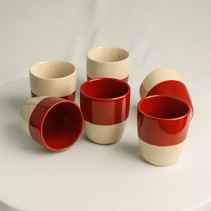 White & Red Stoneware Cup (Kulhad) Set of 6 BlackCarrot