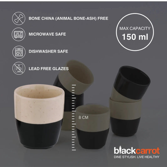 Black and White Cup (Kulhad) Set of 6 BlackCarrot