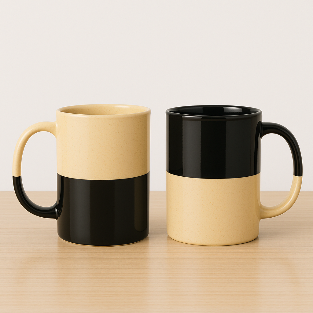 Ceramic Coffee Mugs, Tall  Mug Set of 2, Black & White, 300ml | Glossy Finish BlackCarrot