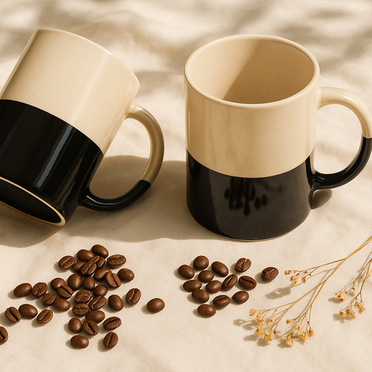 Ceramic Coffee Mugs, Tall  Mug Set of 2, Black & White, 300ml | Glossy Finish BlackCarrot