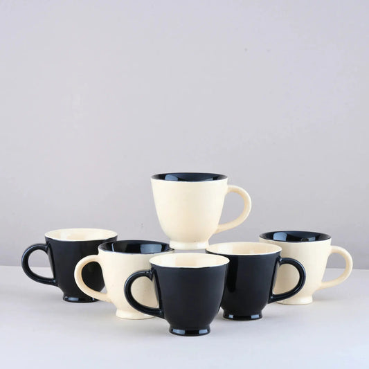 BlackCarrot Premium Black & White Ceramic Tea Cup Set of 6 BlackCarrot