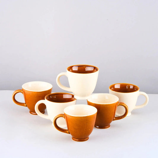 BlackCarrot Premium Brown & White Ceramic Tea Cup Set of 6 BlackCarrot