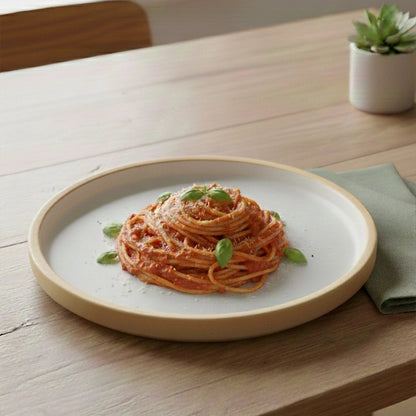 Black Carrot's Beige & White Ceramic Dinner Plates (Set of 6) BlackCarrot