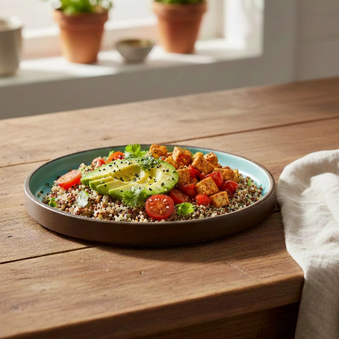 Black Carrot's Brown & Blue Ceramic Dinner Plates (Set of 6) BlackCarrot