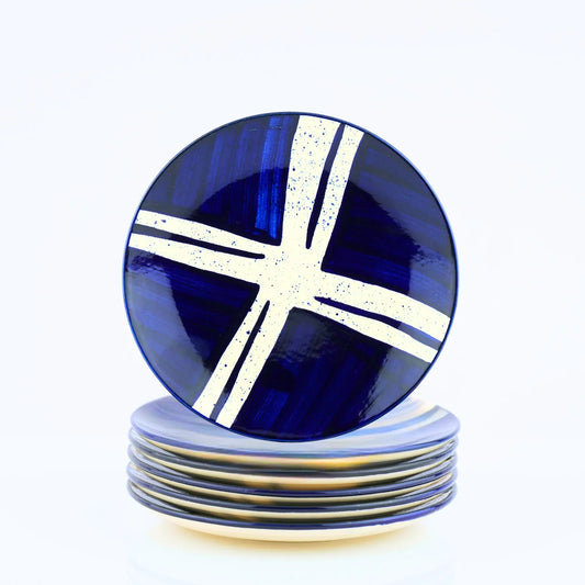 BlackCarrot's Stoneware Premium Blue Splash Quarter Plates (Set of 6) BlackCarrot