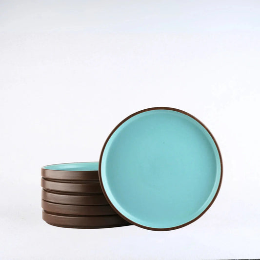BlackCarrot's Stoneware Premium Brown & Blue Quarter Plates (Set of 6) BlackCarrot