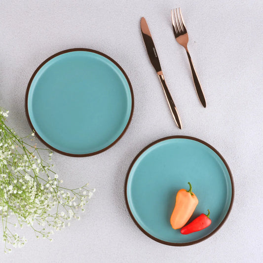 BlackCarrot's Stoneware Premium Brown & Blue Quarter Plates (Set of 6) BlackCarrot