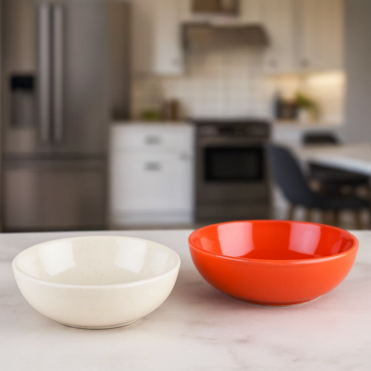 Premium White & Orange Ceramic Snack Bowl Set of 2 BlackCarrot